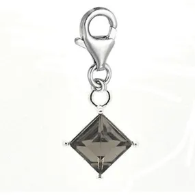 Gray Rhinestone Clip on Charm Pendant for European Charm Jewelry w/ Lobster Clasp