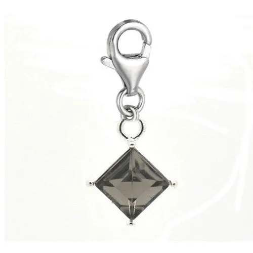 Gray Rhinestone Clip on Charm Pendant for European Charm Jewelry w/ Lobster Clasp