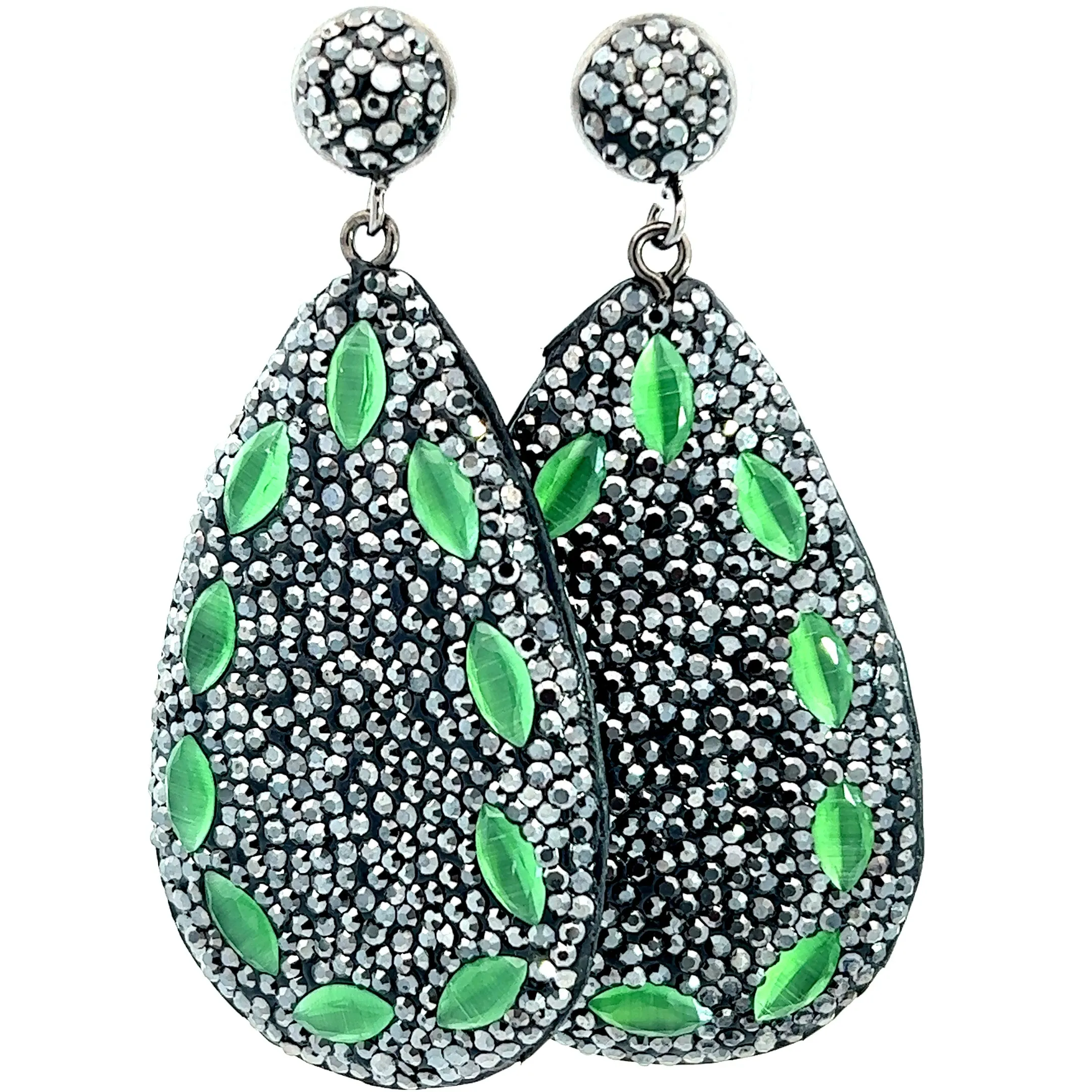 Green Gems Silver Crystal Teardrop Sterling Silver Earring