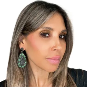 Green Gems Silver Crystal Teardrop Sterling Silver Earring