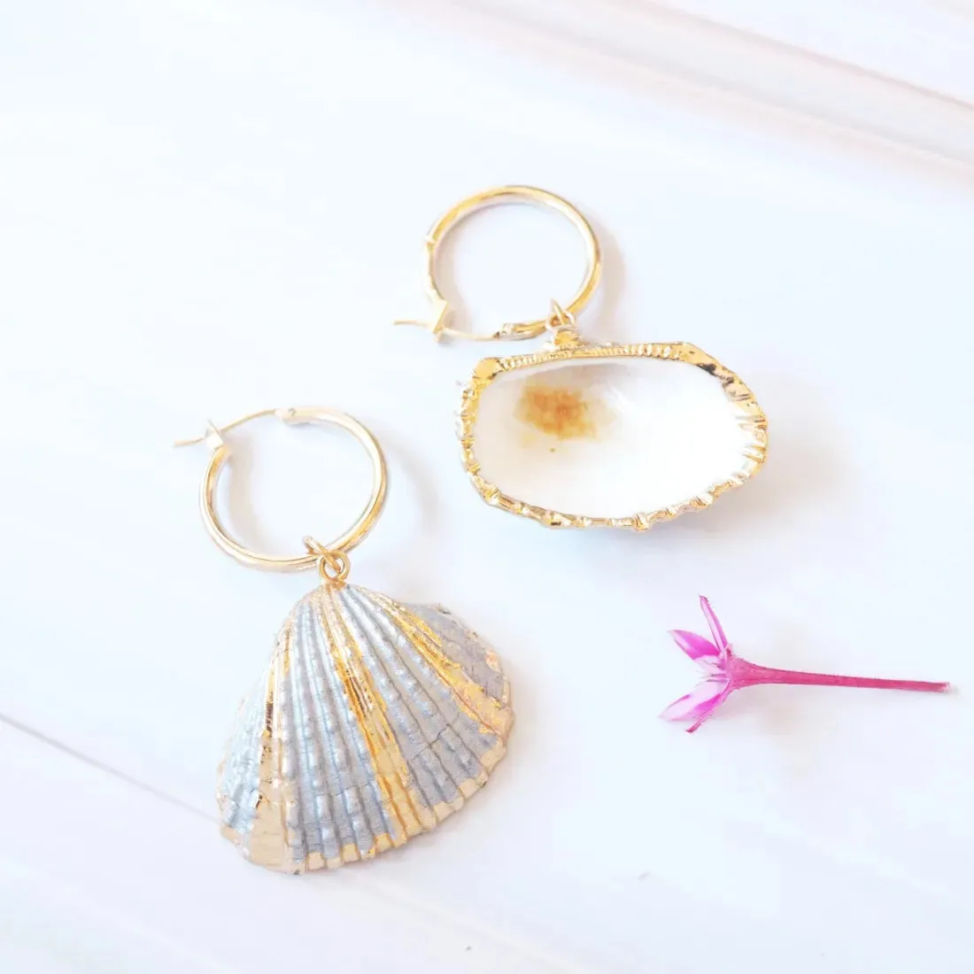Grey Ark Seashell Hoop Earrings