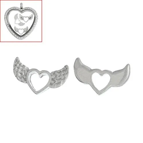 Hallow Heart Wings Floating Charm For Glass Living Memory Lockets