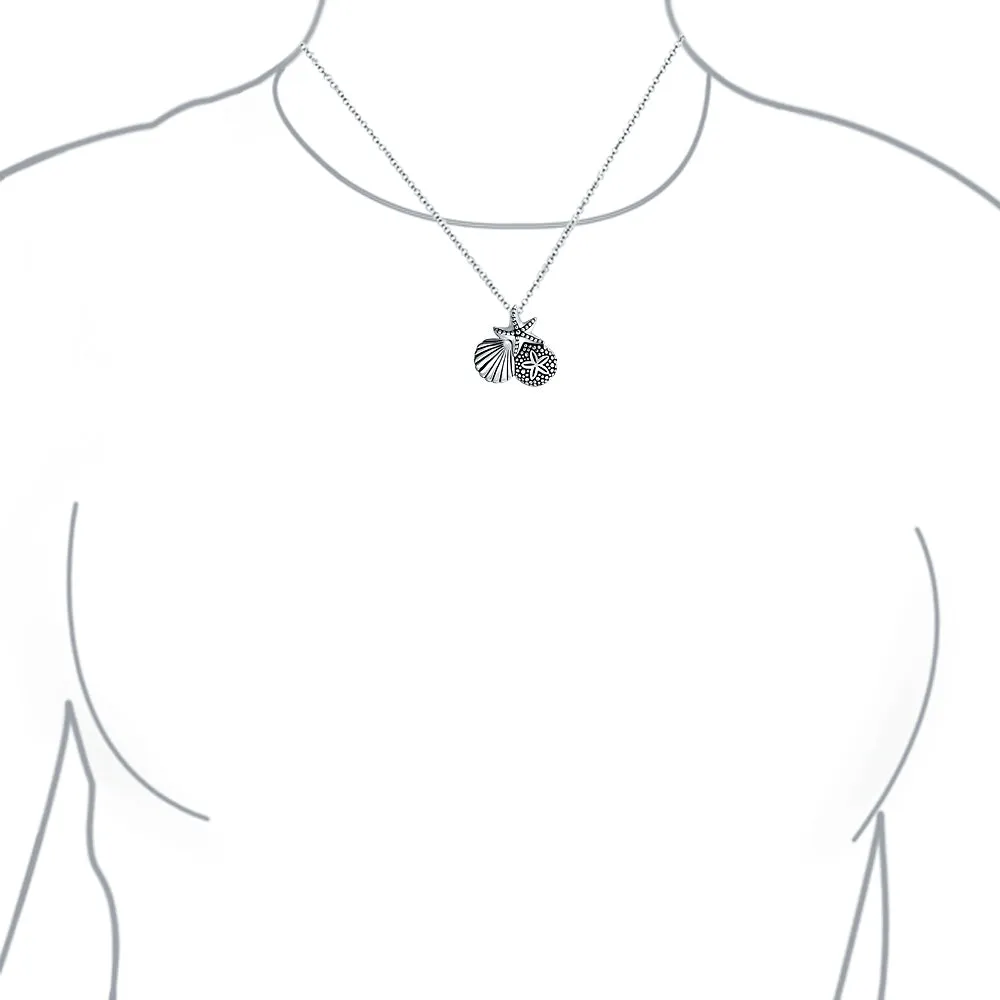 Hawaiian Seaside Pendant Necklace Sand Dollar Starfish Seashell in Silver