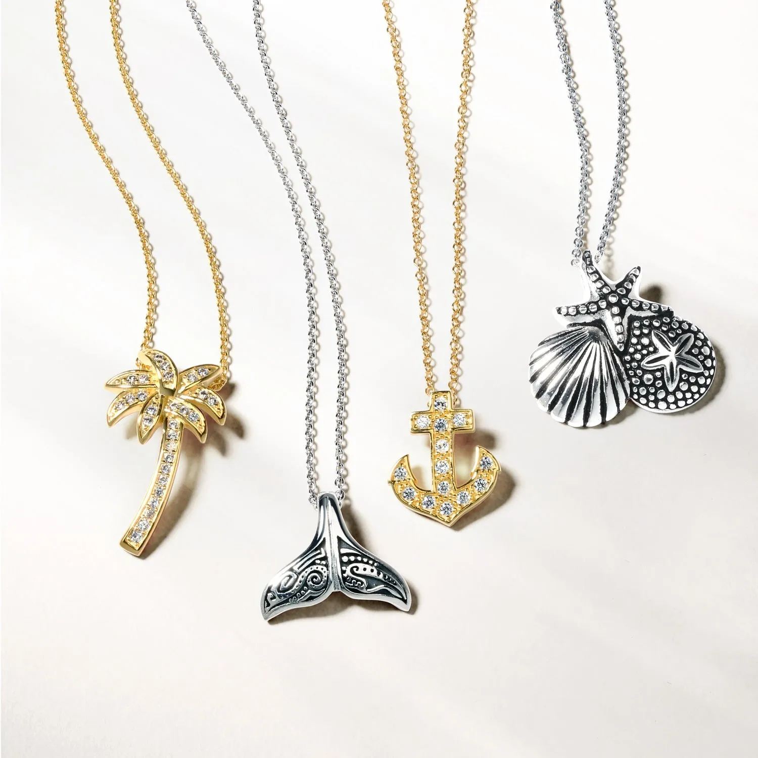 Hawaiian Seaside Pendant Necklace Sand Dollar Starfish Seashell in Silver