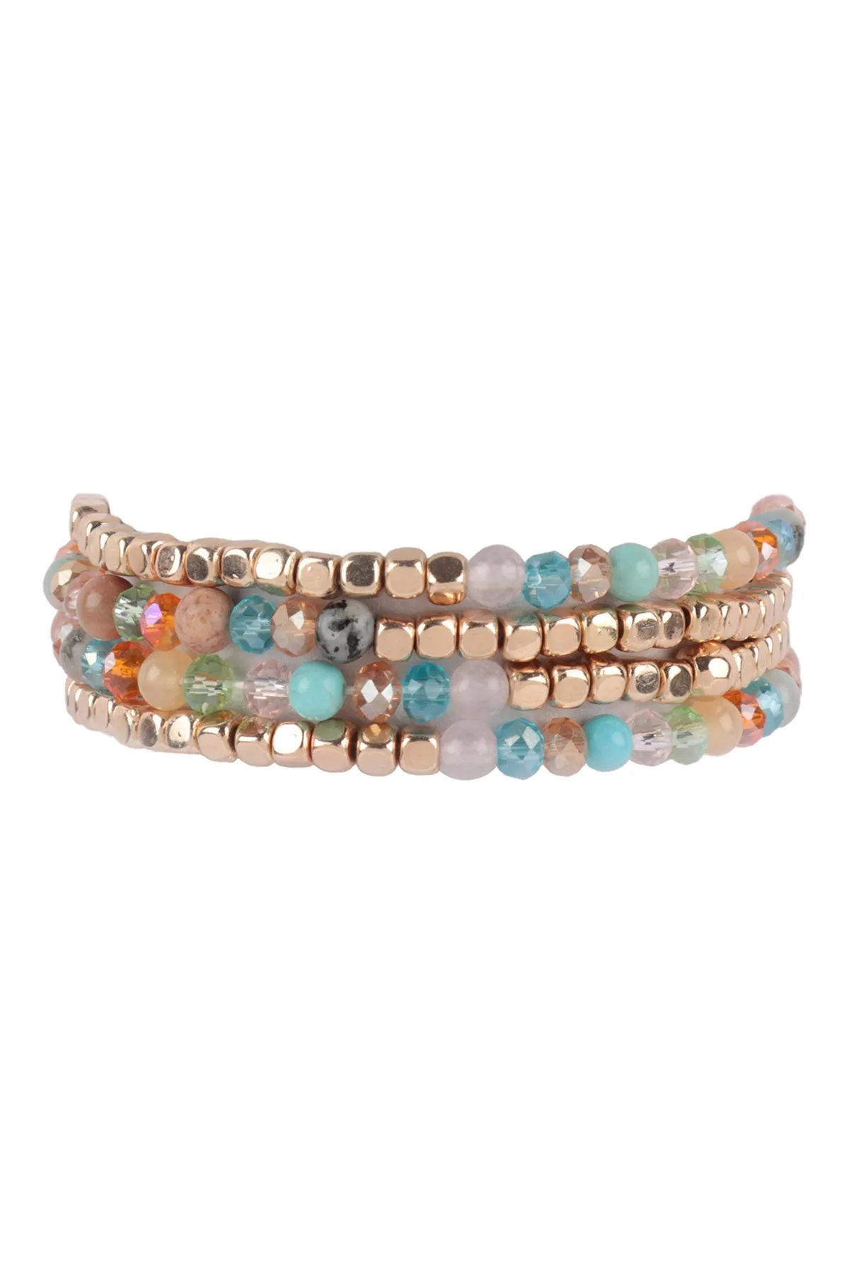 Hdb2274 - Brass, Stone, Glass Four Set Beads Bracelet