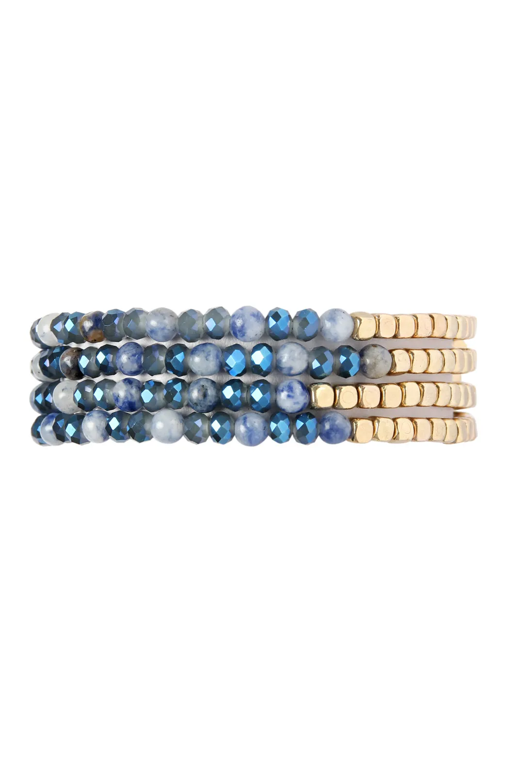 Hdb2274 - Brass, Stone, Glass Four Set Beads Bracelet