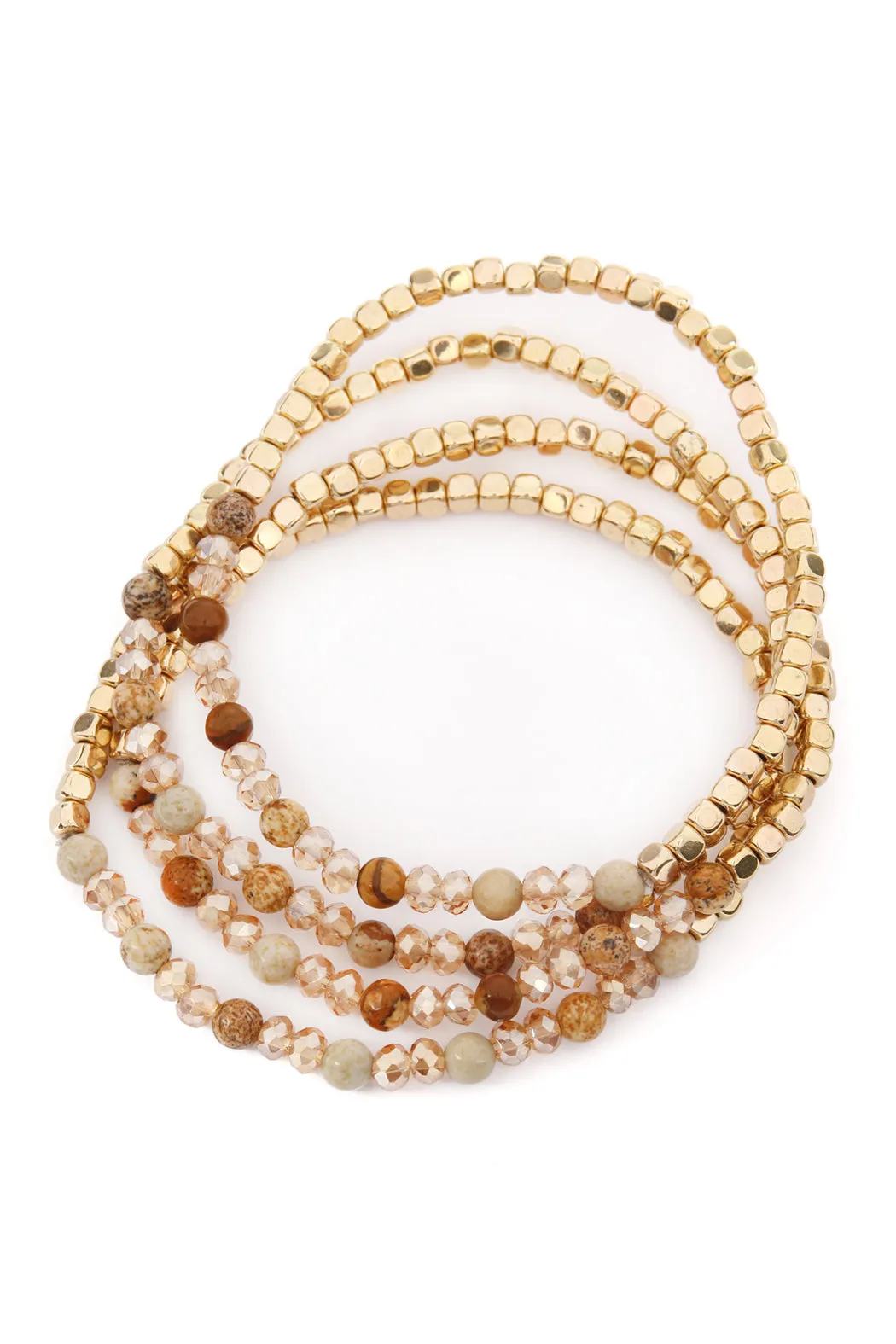 Hdb2274 - Brass, Stone, Glass Four Set Beads Bracelet