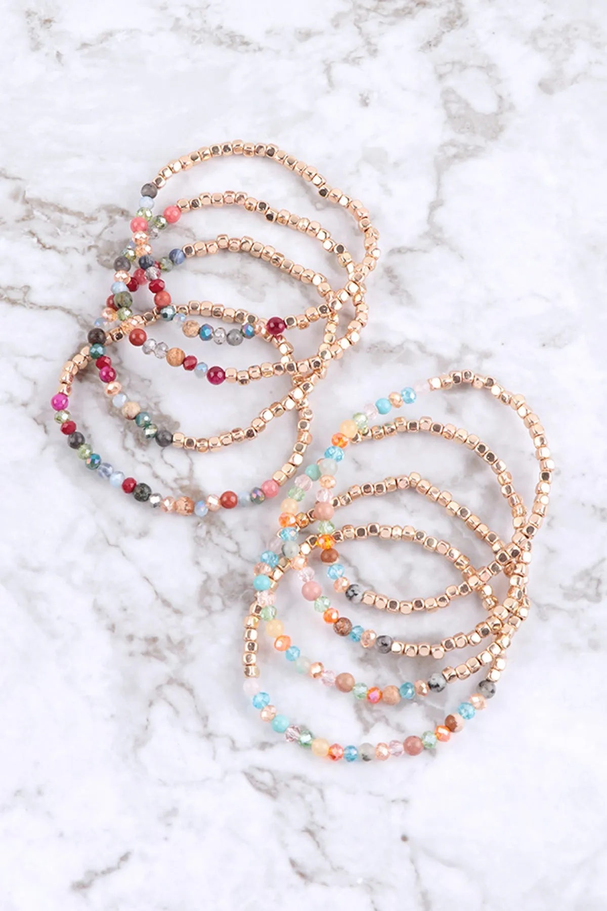 Hdb2274 - Brass, Stone, Glass Four Set Beads Bracelet