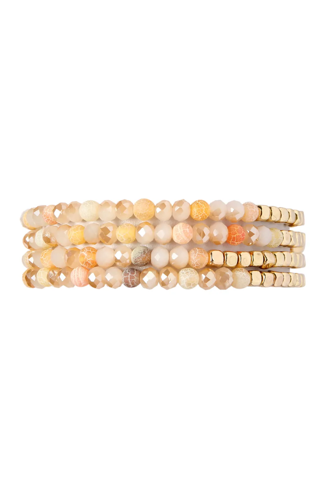 Hdb2274 - Brass, Stone, Glass Four Set Beads Bracelet