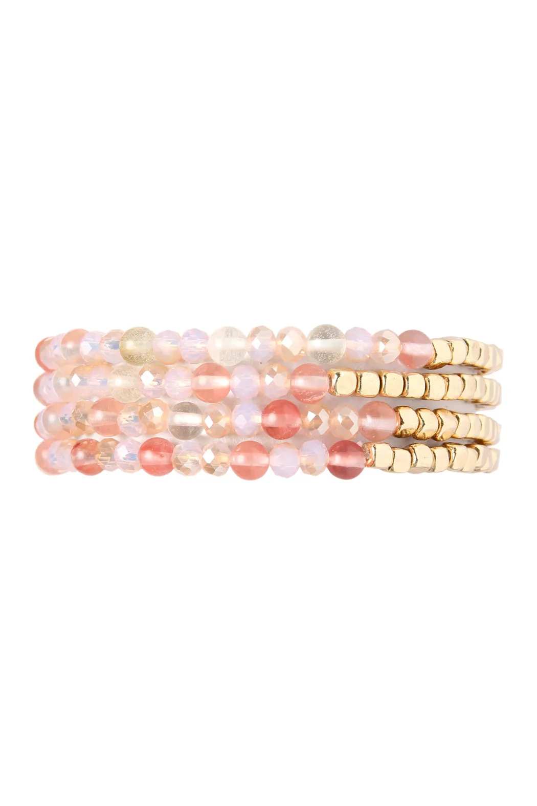 Hdb2274 - Brass, Stone, Glass Four Set Beads Bracelet