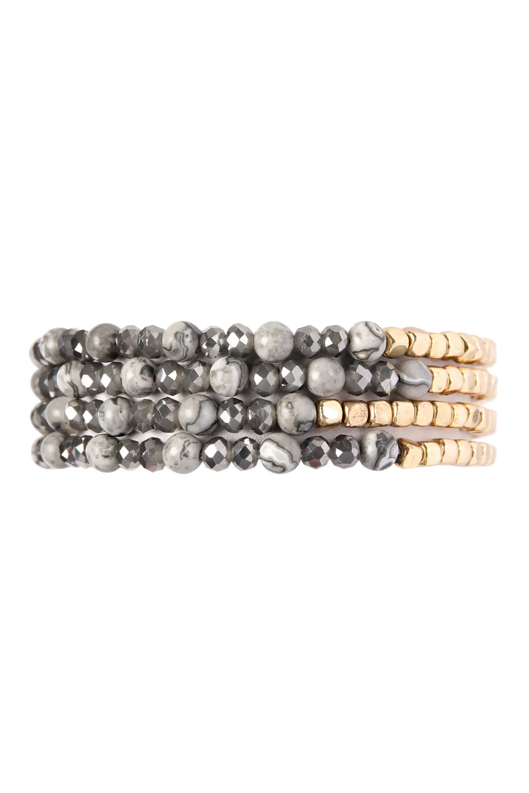 Hdb2274 - Brass, Stone, Glass Four Set Beads Bracelet