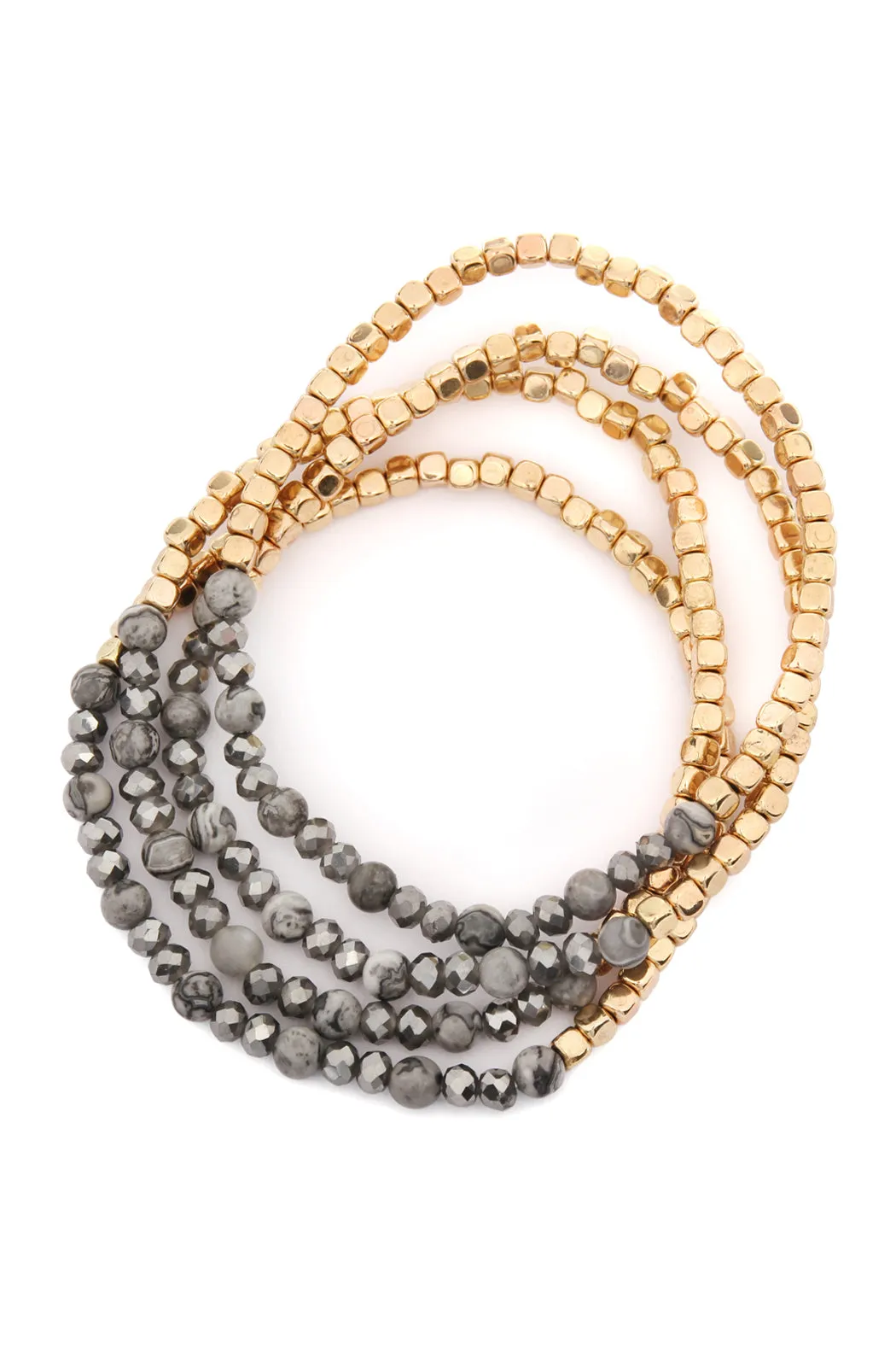 Hdb2274 - Brass, Stone, Glass Four Set Beads Bracelet