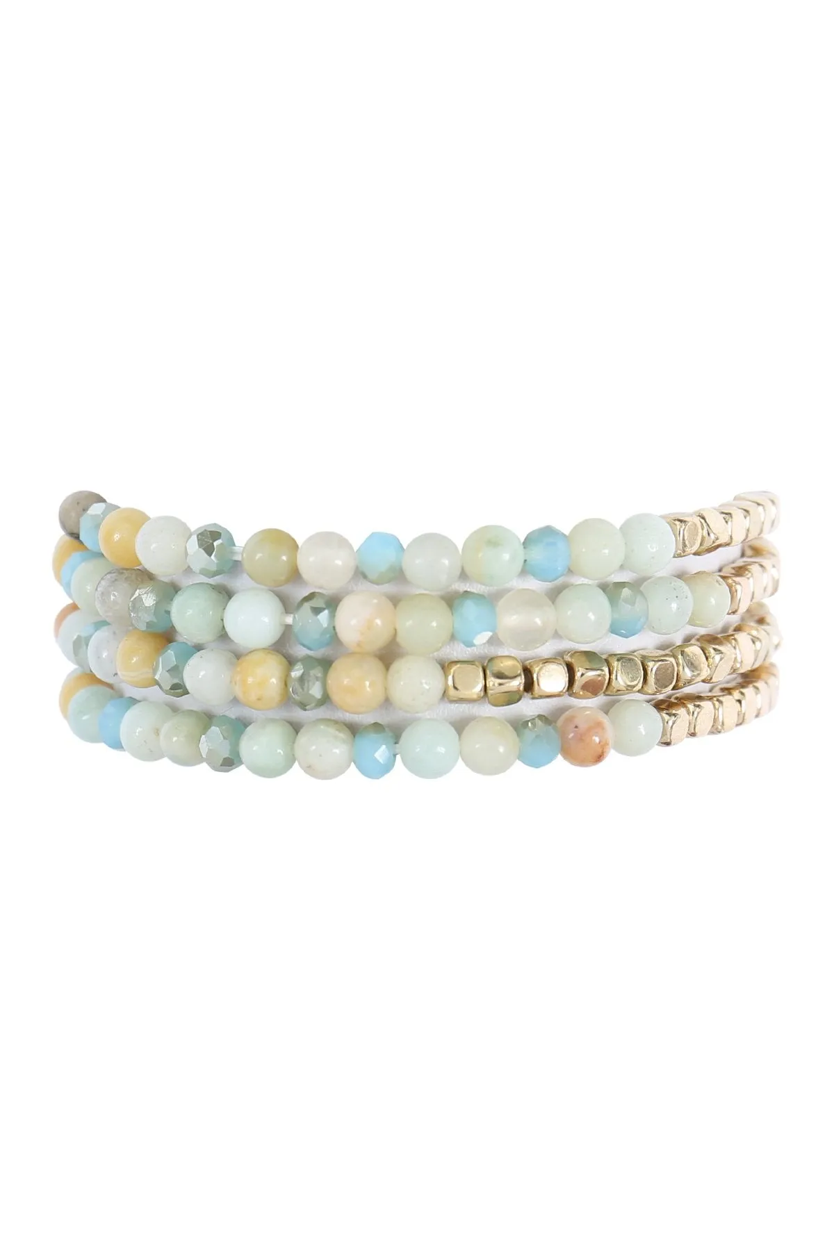 Hdb2274 - Brass, Stone, Glass Four Set Beads Bracelet