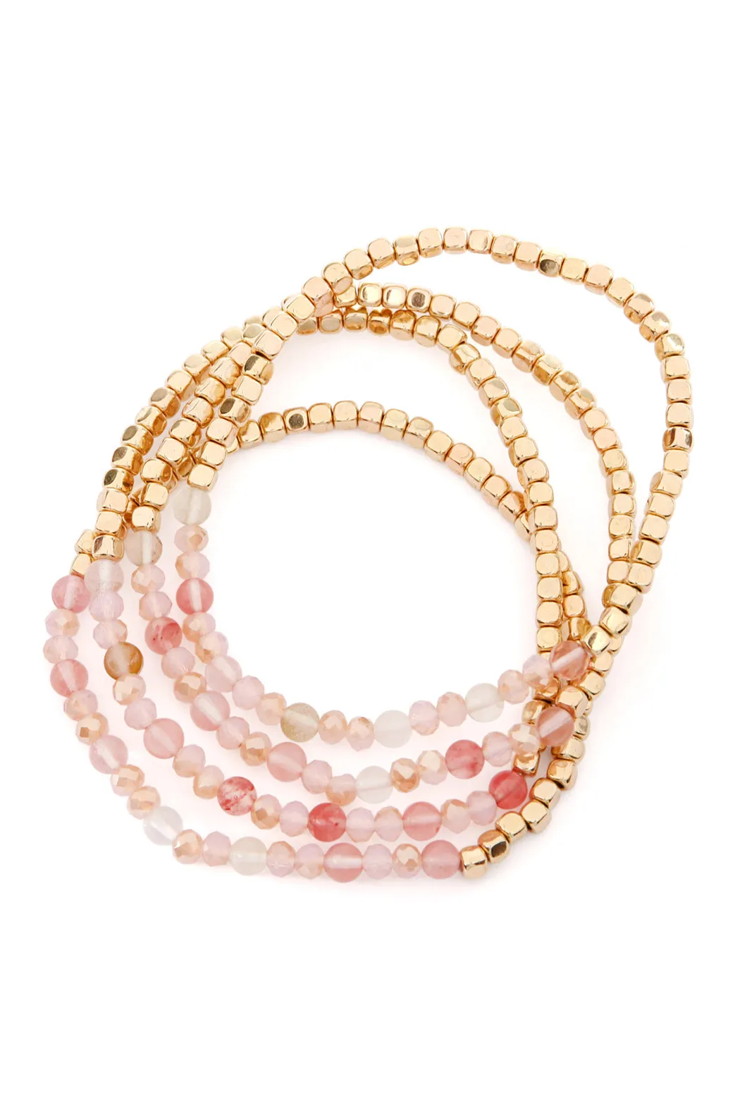 Hdb2274 - Brass, Stone, Glass Four Set Beads Bracelet