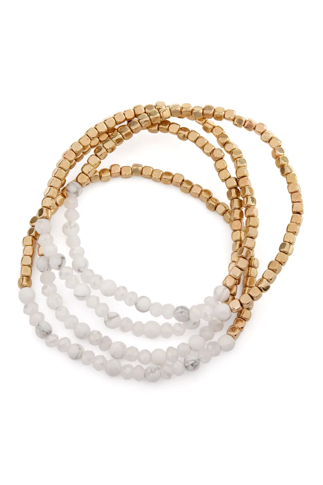 Hdb2274 - Brass, Stone, Glass Four Set Beads Bracelet