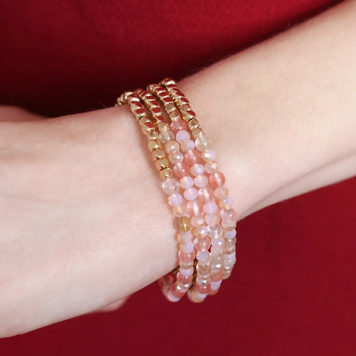 Hdb2274 - Brass, Stone, Glass Four Set Beads Bracelet