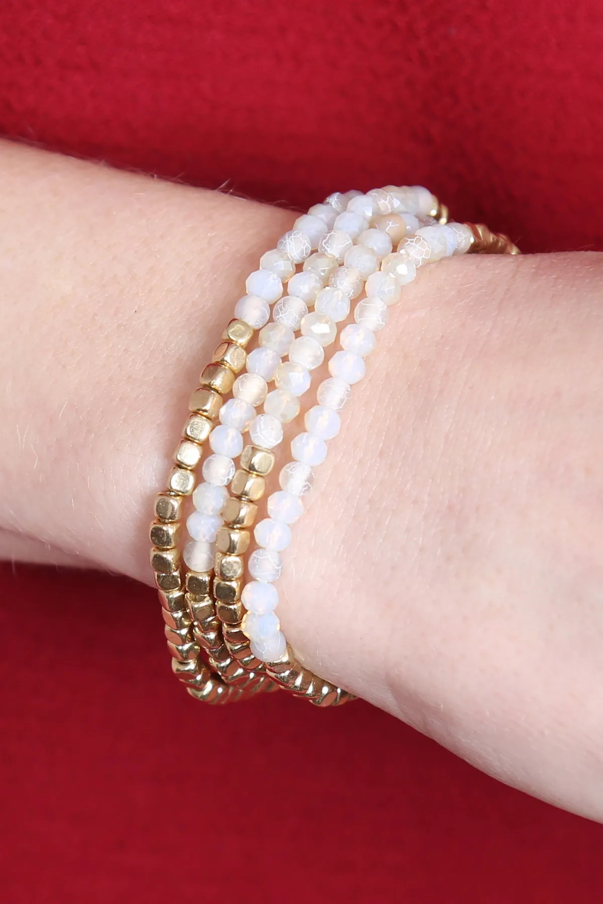 Hdb2274 - Brass, Stone, Glass Four Set Beads Bracelet