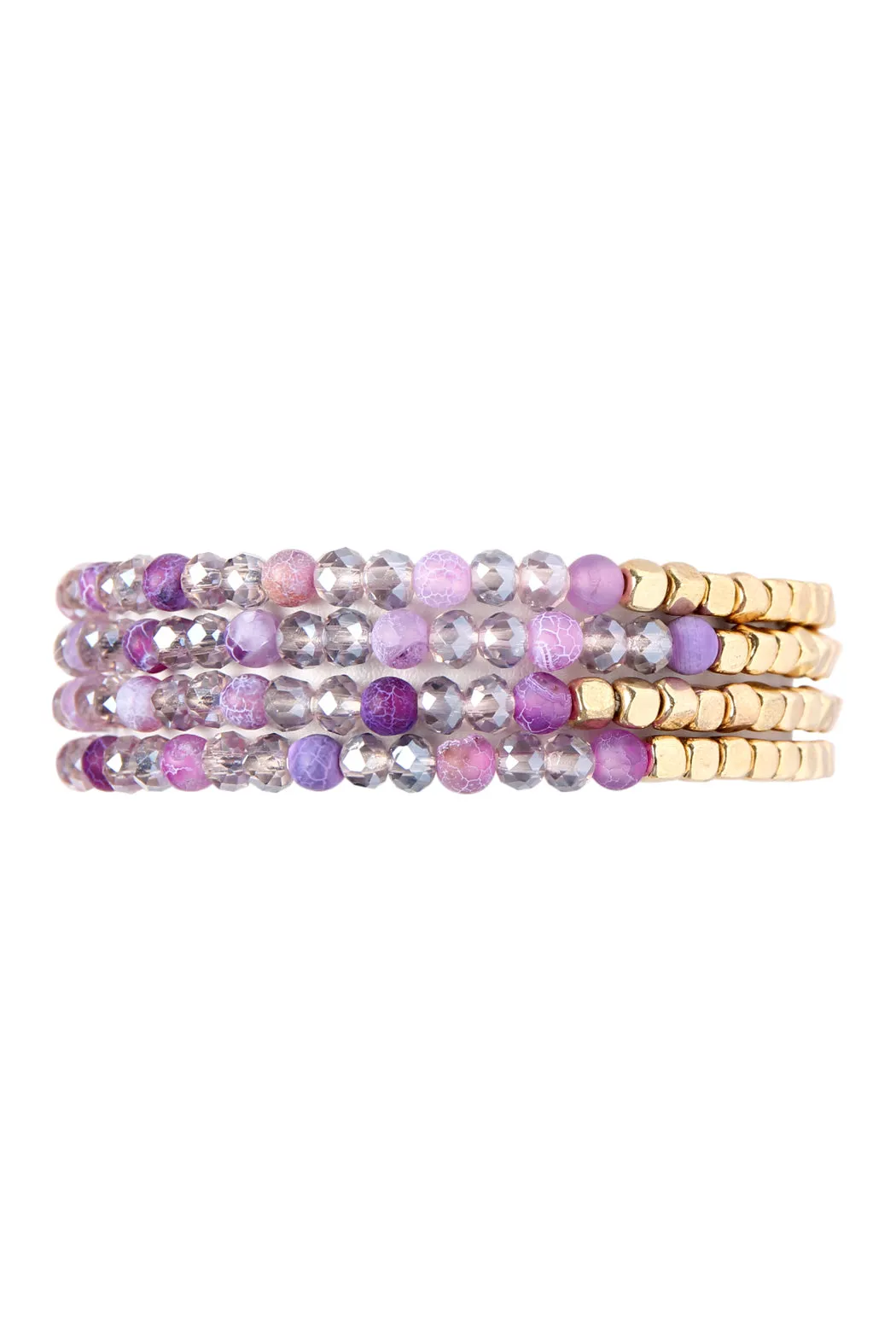Hdb2274 - Brass, Stone, Glass Four Set Beads Bracelet