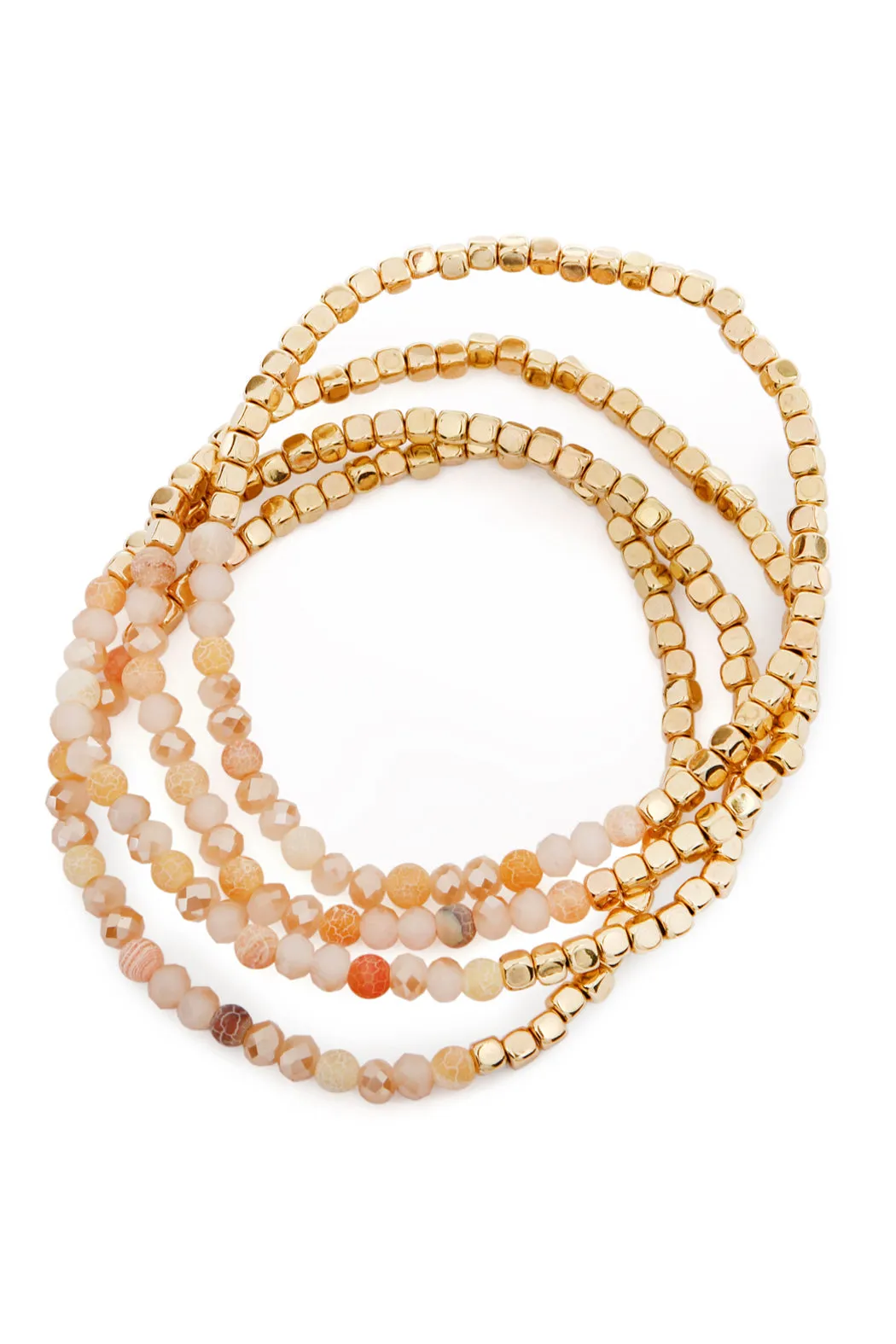 Hdb2274 - Brass, Stone, Glass Four Set Beads Bracelet