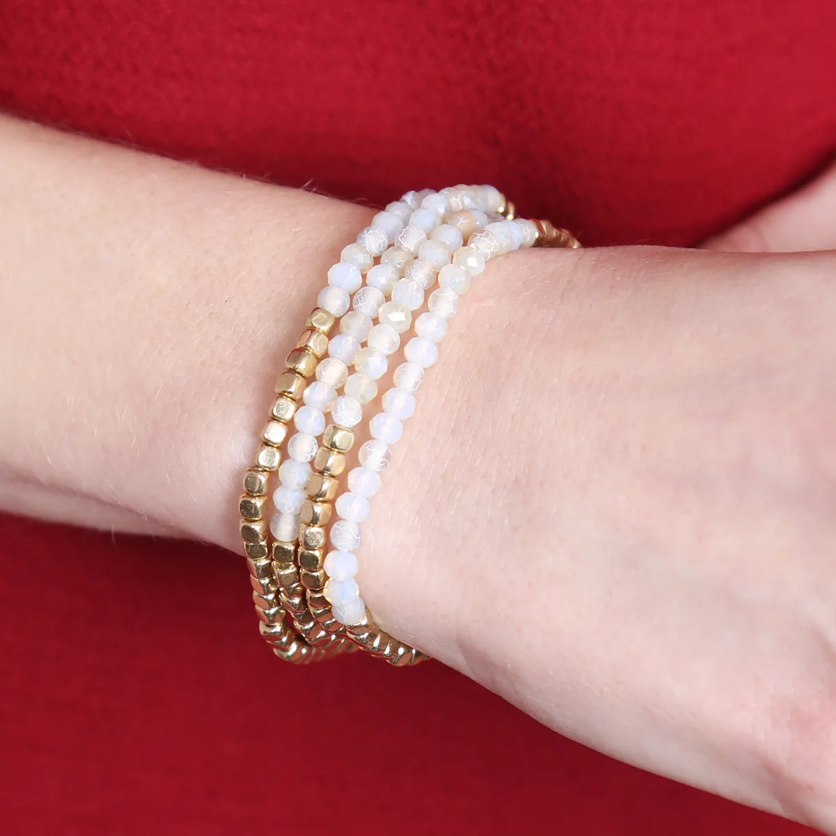 Hdb2274 - Brass, Stone, Glass Four Set Beads Bracelet