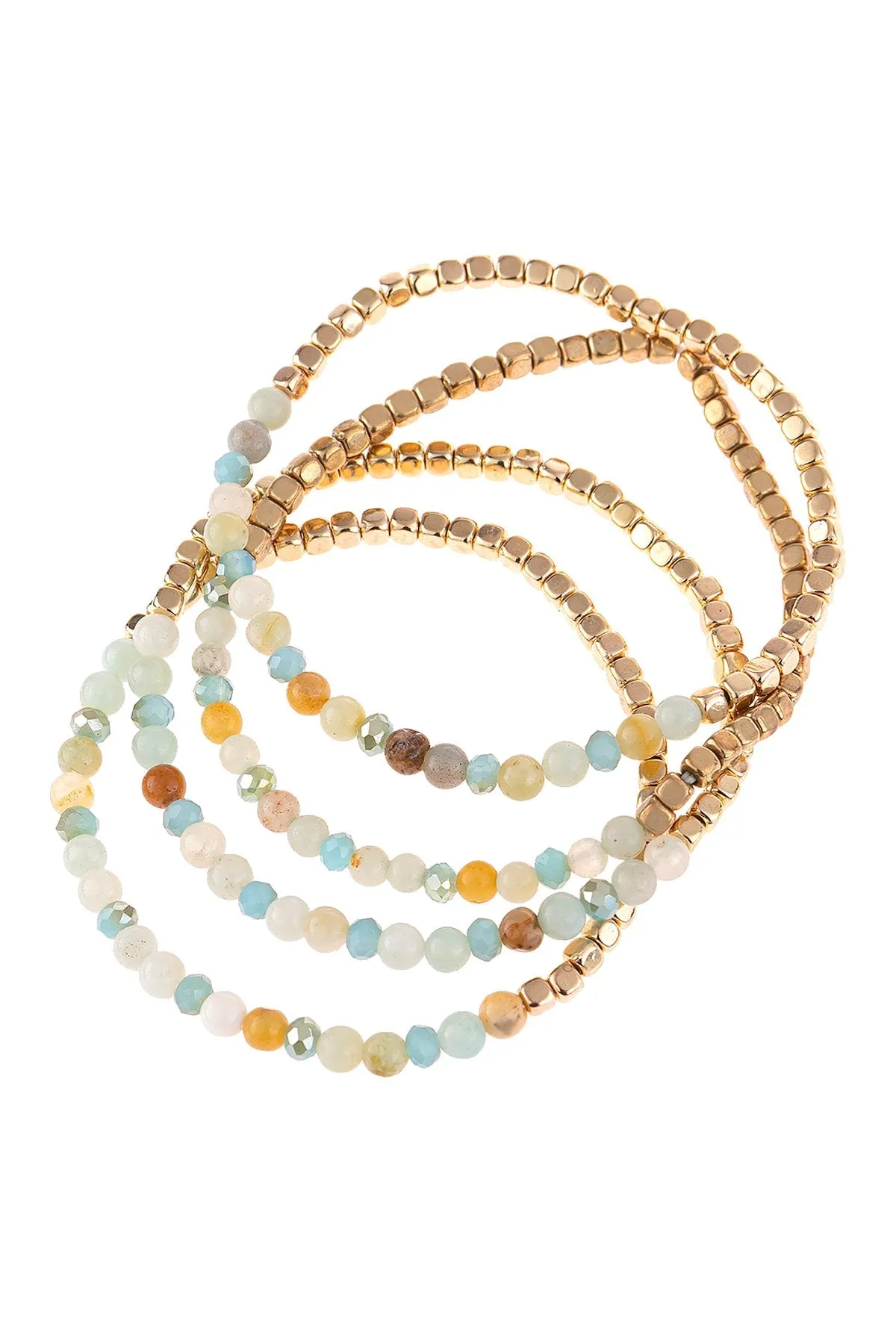 Hdb2274 - Brass, Stone, Glass Four Set Beads Bracelet