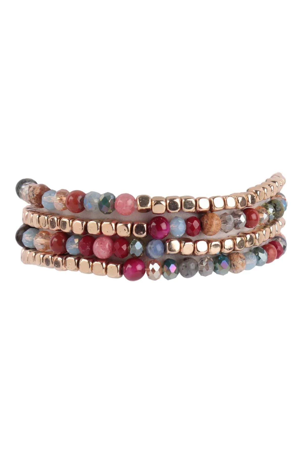 Hdb2274 - Brass, Stone, Glass Four Set Beads Bracelet