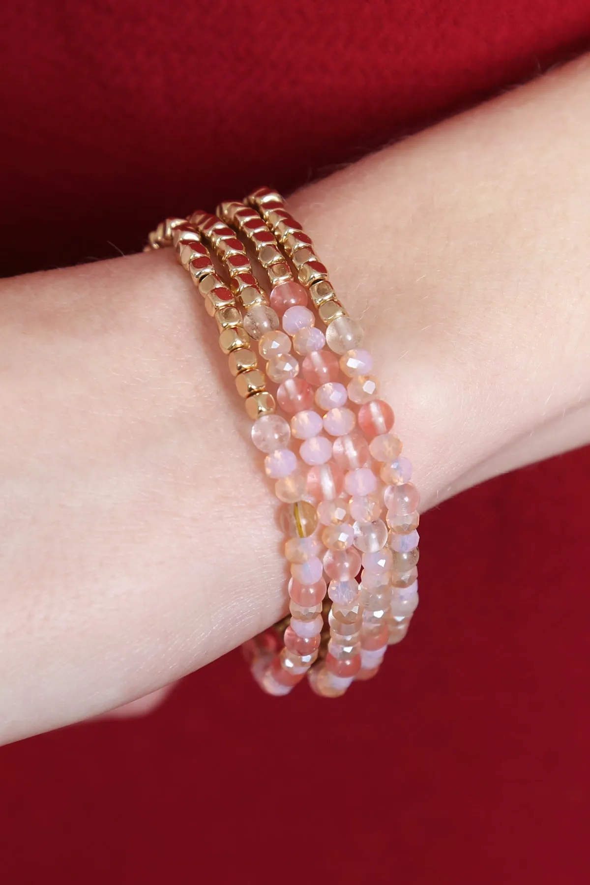 Hdb2274 - Brass, Stone, Glass Four Set Beads Bracelet