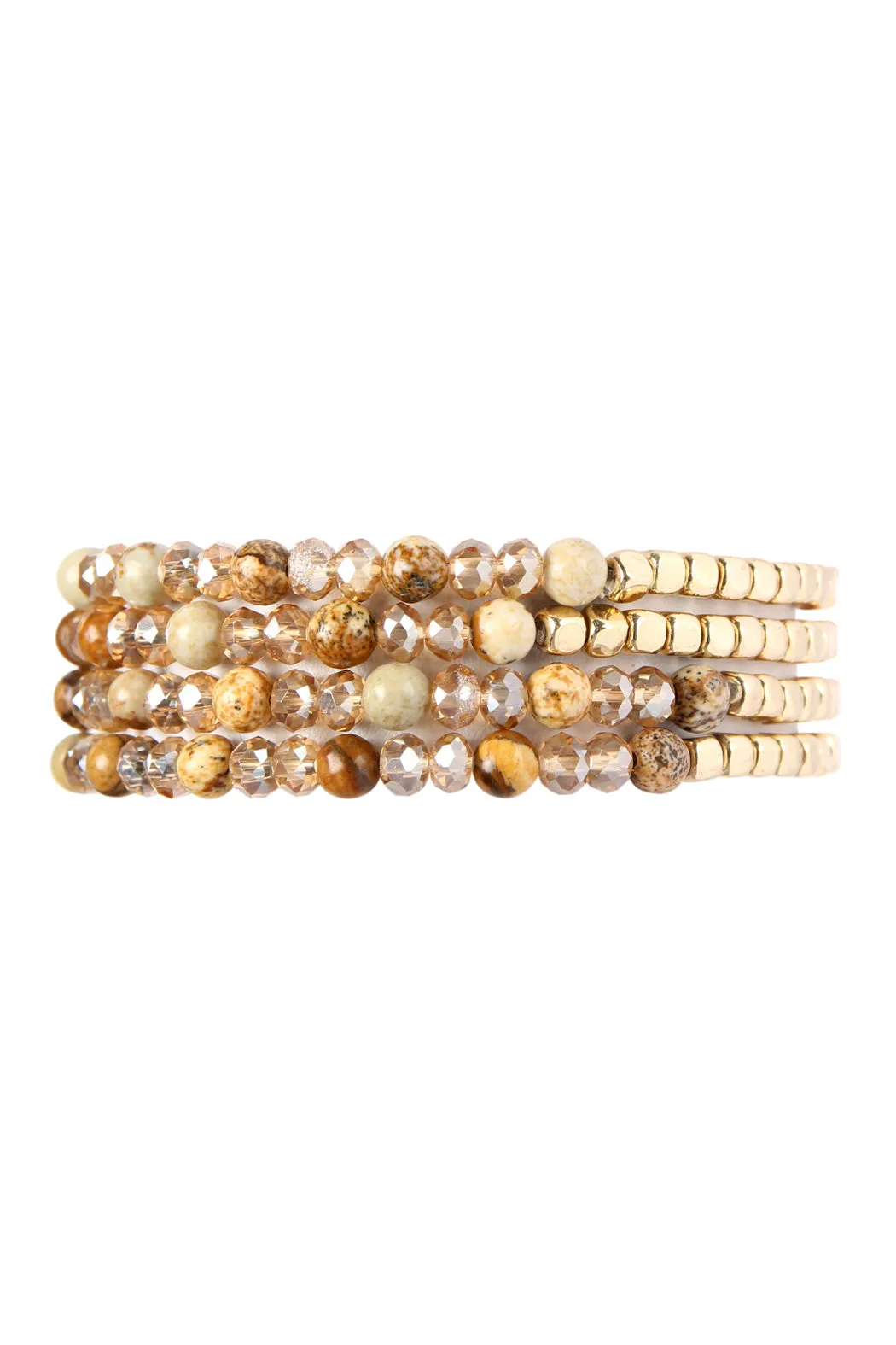 Hdb2274 - Brass, Stone, Glass Four Set Beads Bracelet