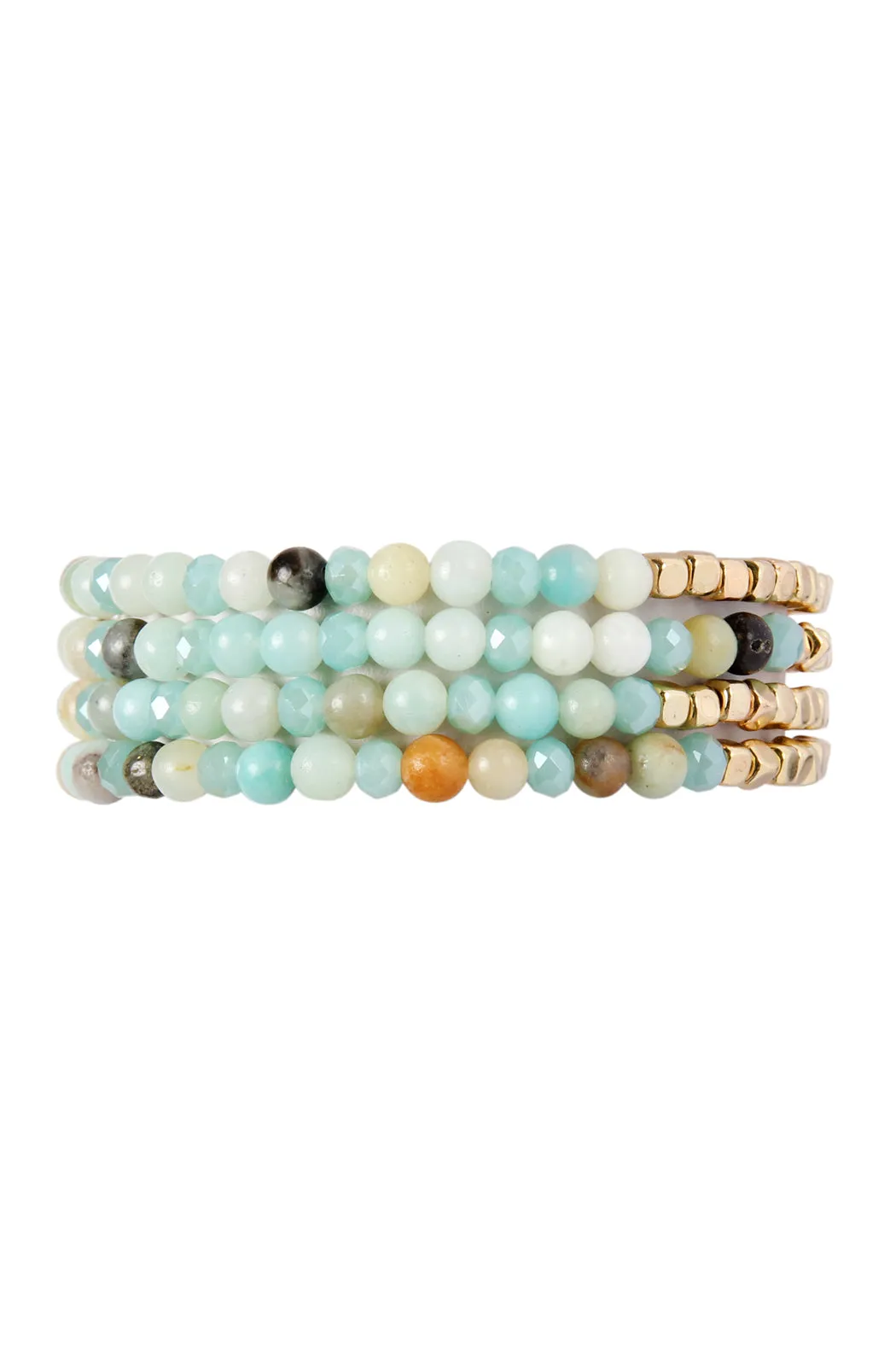 Hdb2274 - Brass, Stone, Glass Four Set Beads Bracelet