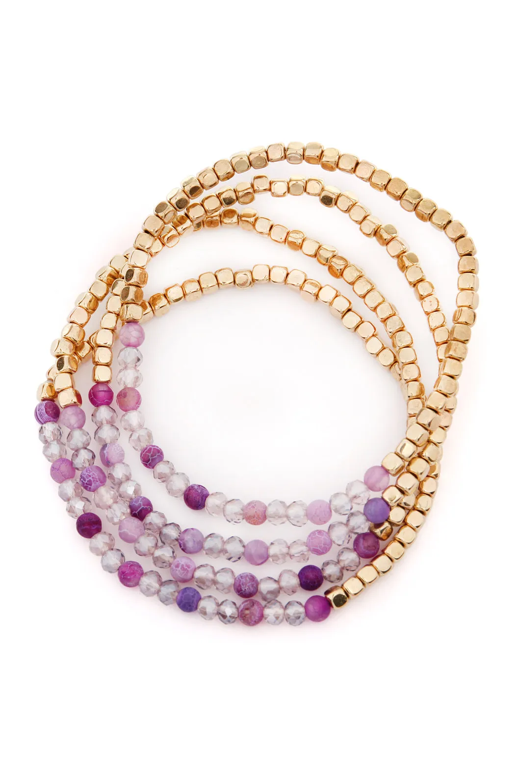 Hdb2274 - Brass, Stone, Glass Four Set Beads Bracelet