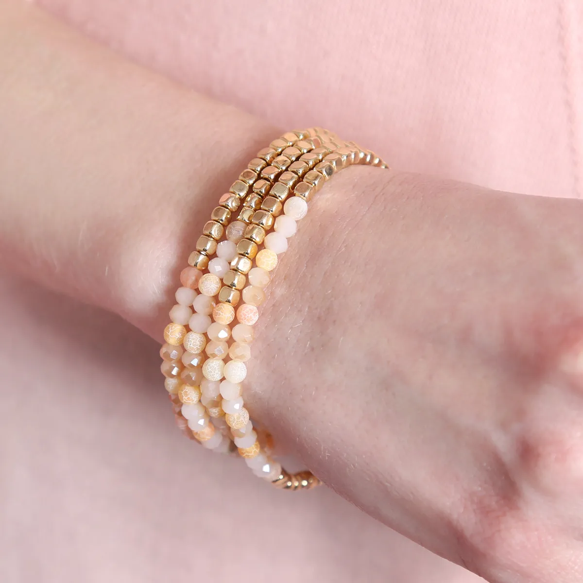 Hdb2274 - Brass, Stone, Glass Four Set Beads Bracelet