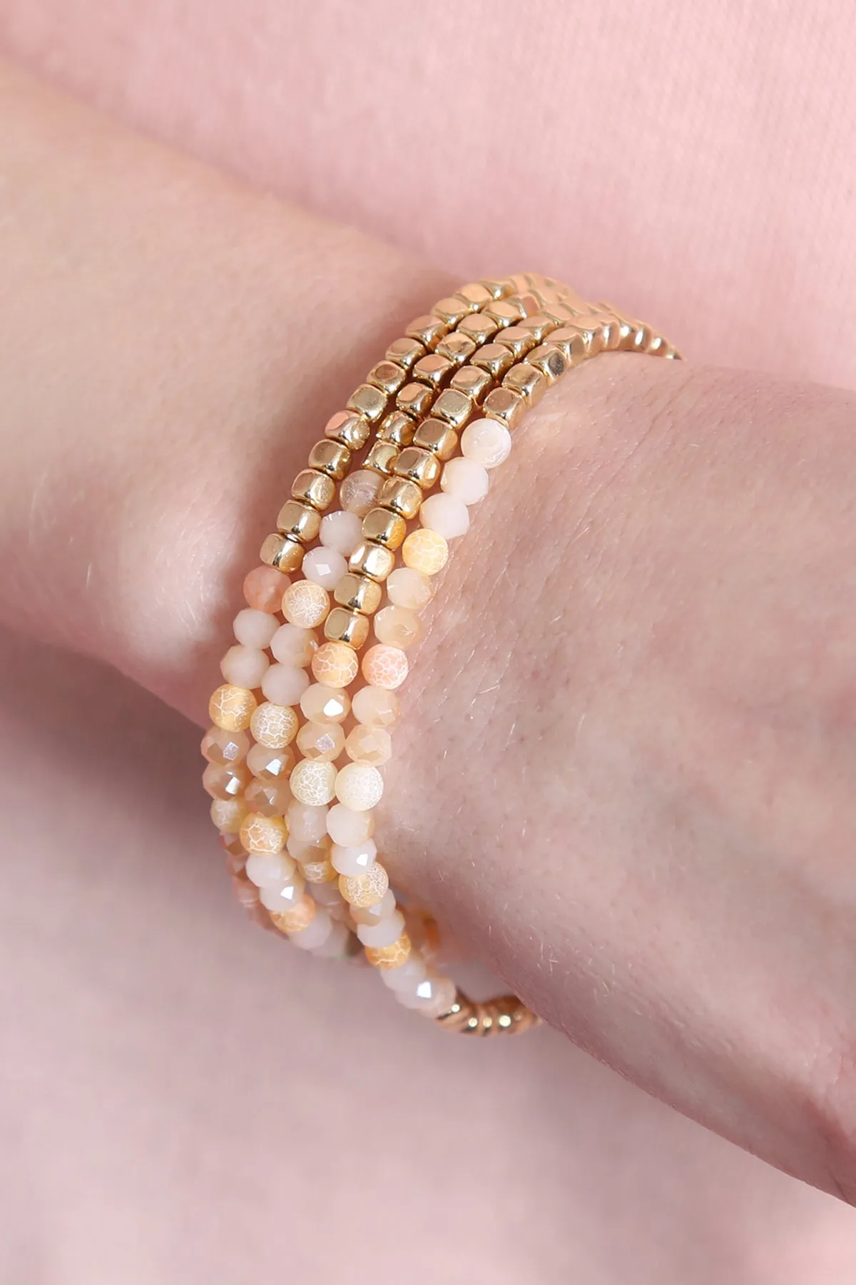 Hdb2274 - Brass, Stone, Glass Four Set Beads Bracelet