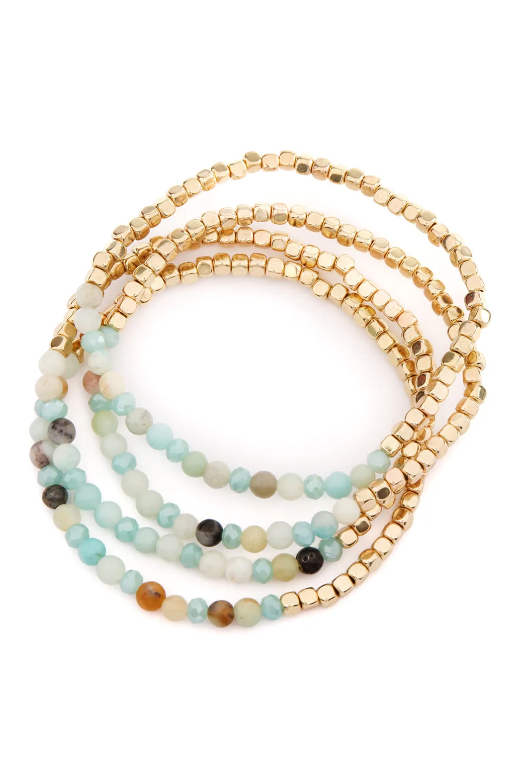 Hdb2274 - Brass, Stone, Glass Four Set Beads Bracelet