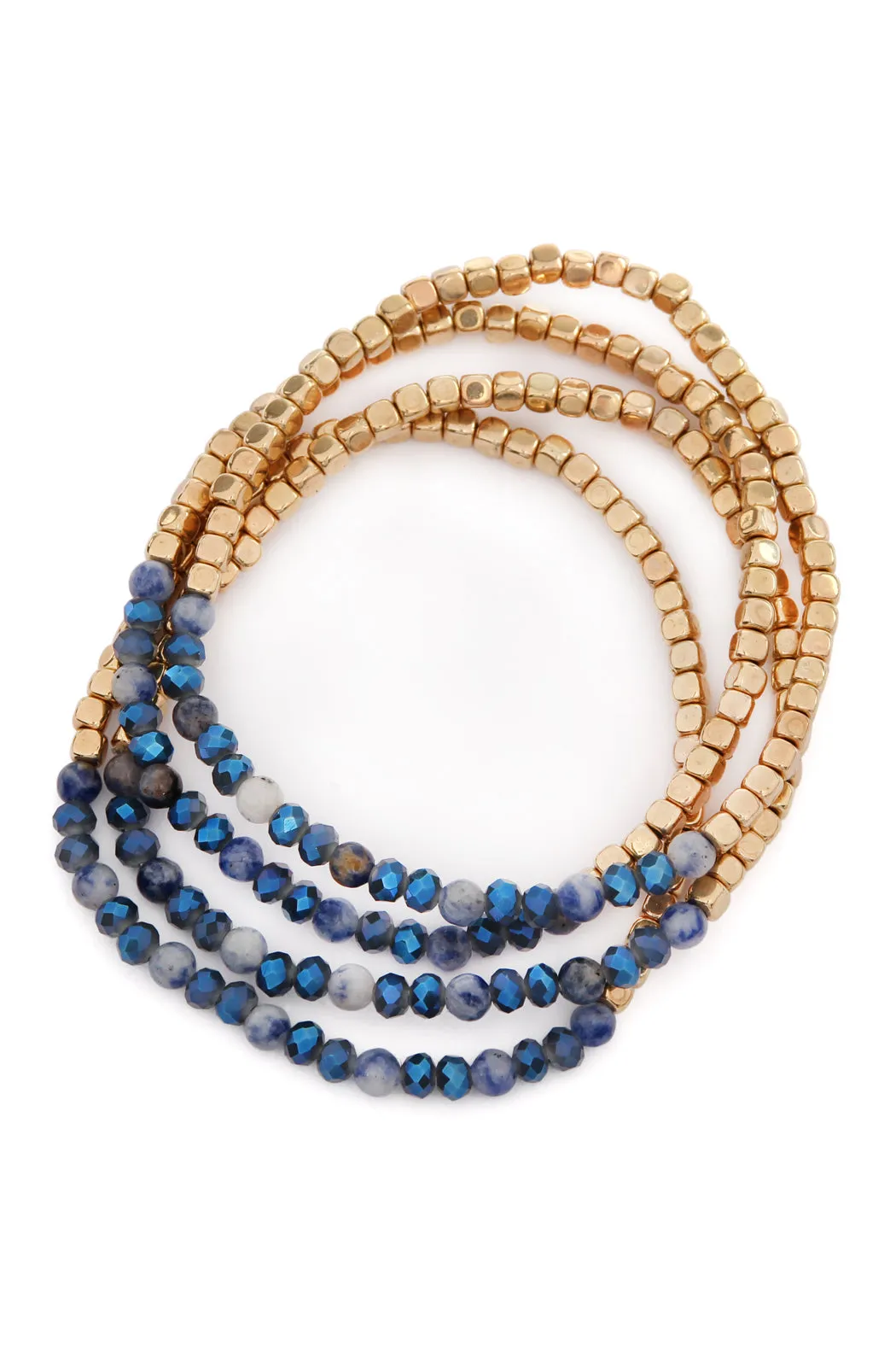 Hdb2274 - Brass, Stone, Glass Four Set Beads Bracelet
