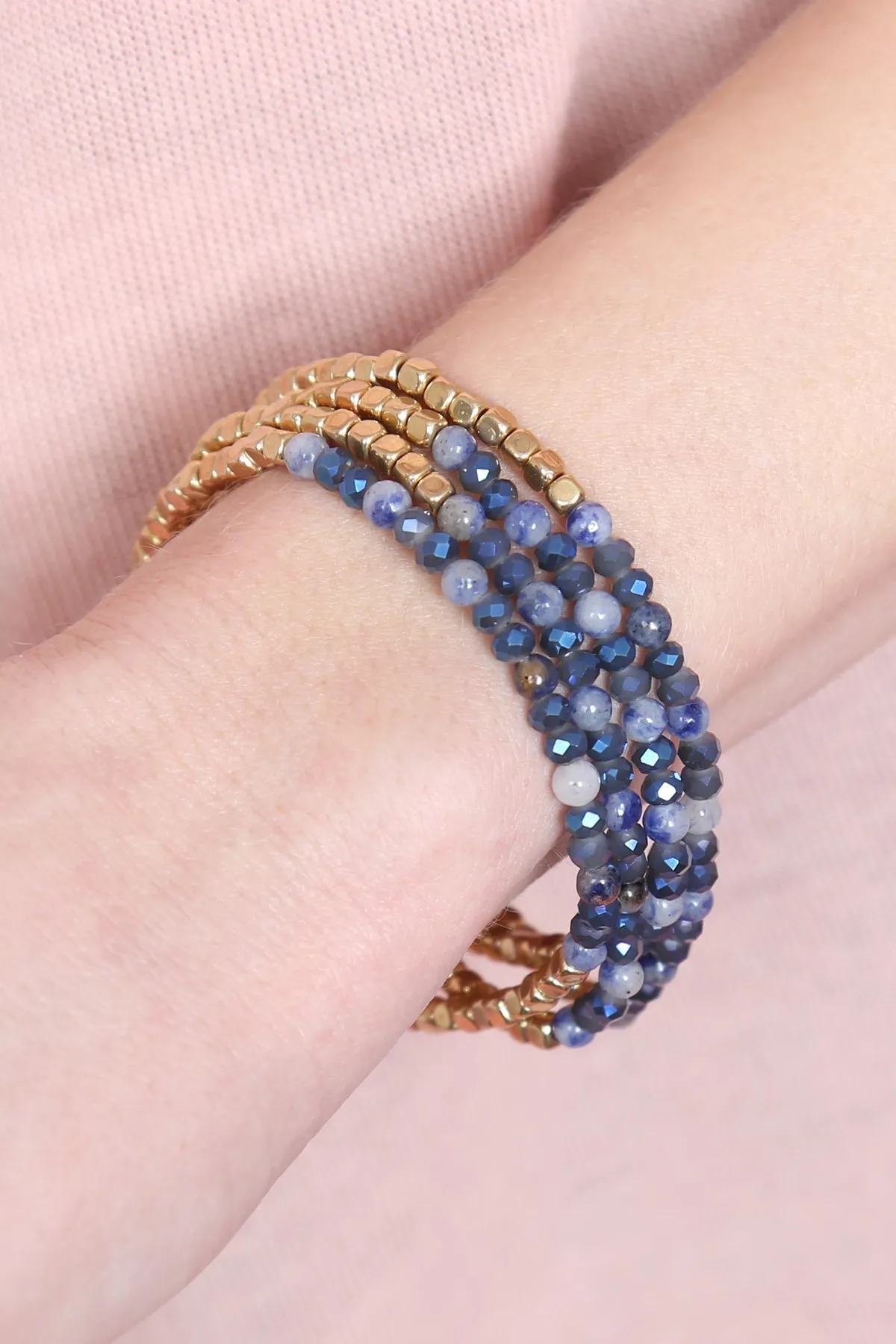 Hdb2274 - Brass, Stone, Glass Four Set Beads Bracelet