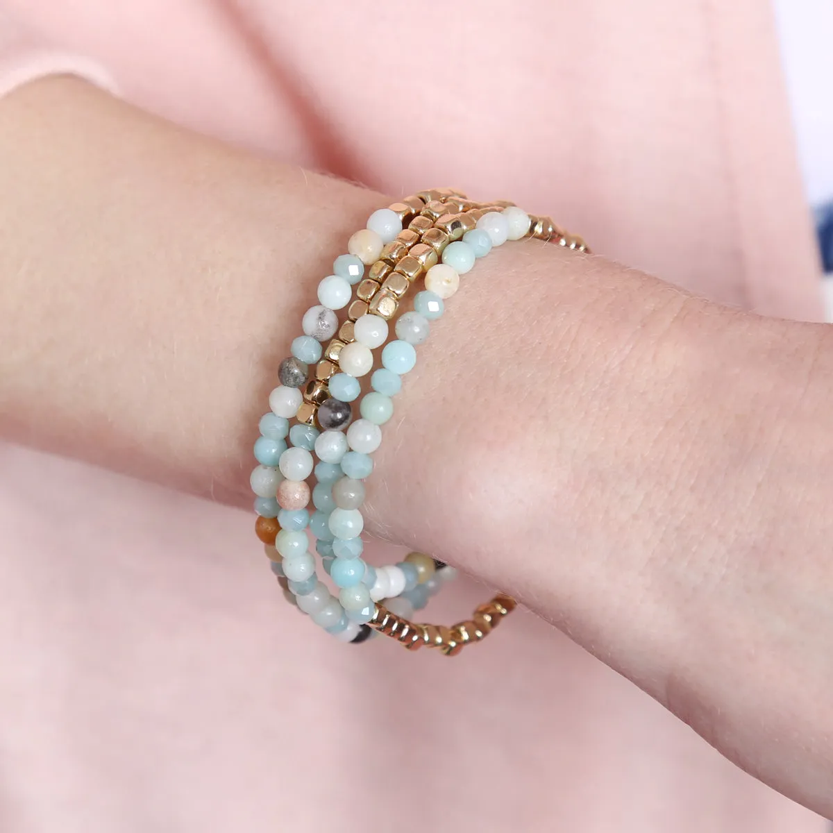 Hdb2274 - Brass, Stone, Glass Four Set Beads Bracelet