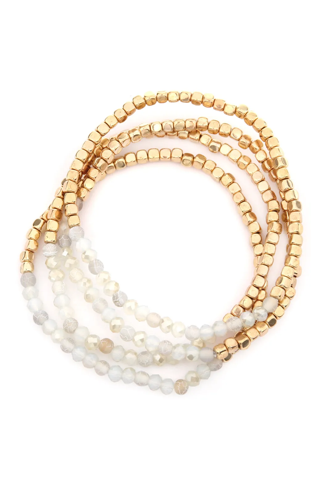 Hdb2274 - Brass, Stone, Glass Four Set Beads Bracelet