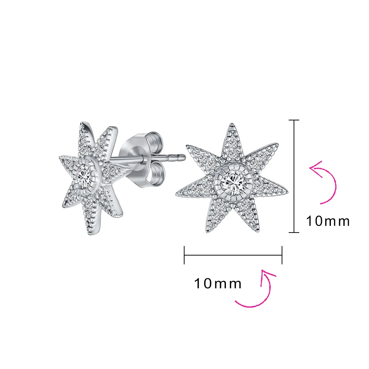 Heavenly North Star CZ Stud Earrings - Celestial Pave Jewelry in Sterling Silver