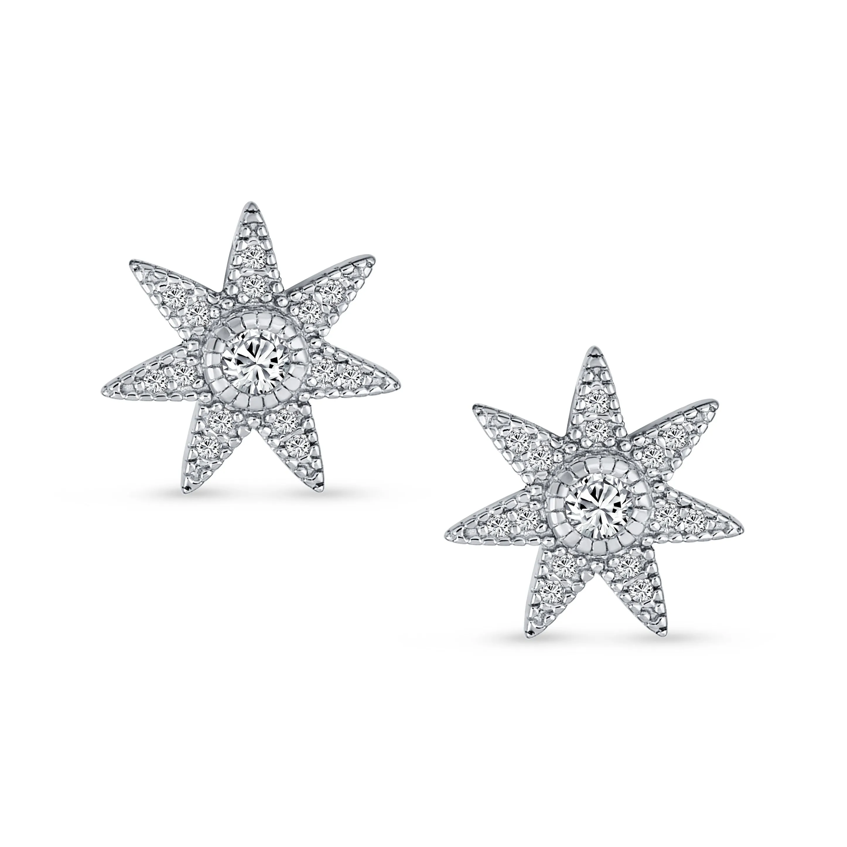Heavenly North Star CZ Stud Earrings - Celestial Pave Jewelry in Sterling Silver