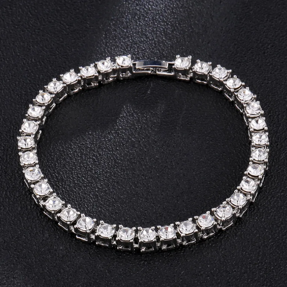 Hip Hop 4MM 1Row Bling CZ Iced Out Rhinestone Tennis Bracelet