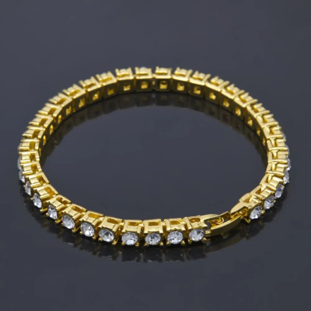 Hip Hop 4MM 1Row Bling CZ Iced Out Rhinestone Tennis Bracelet