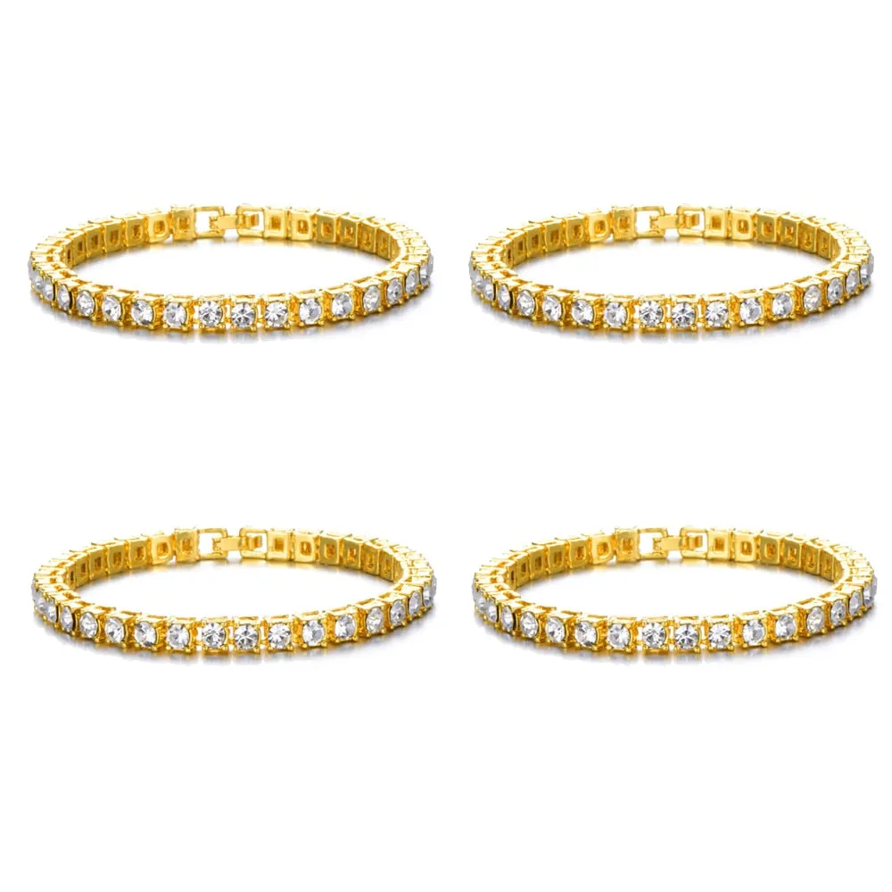 Hip Hop 4MM 1Row Bling CZ Iced Out Rhinestone Tennis Bracelet