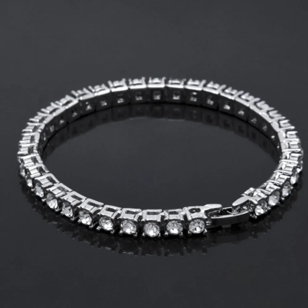 Hip Hop 4MM 1Row Bling CZ Iced Out Rhinestone Tennis Bracelet