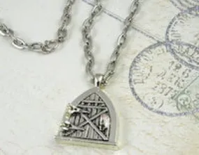 Hobbit Hole / Fairy Wish Door Locket Necklace, antiqued silver, 24"