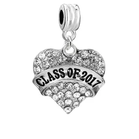 inch  Class Of 2017inch  Heart Rhinestones Graduation Spacer European Charm for Bracelets