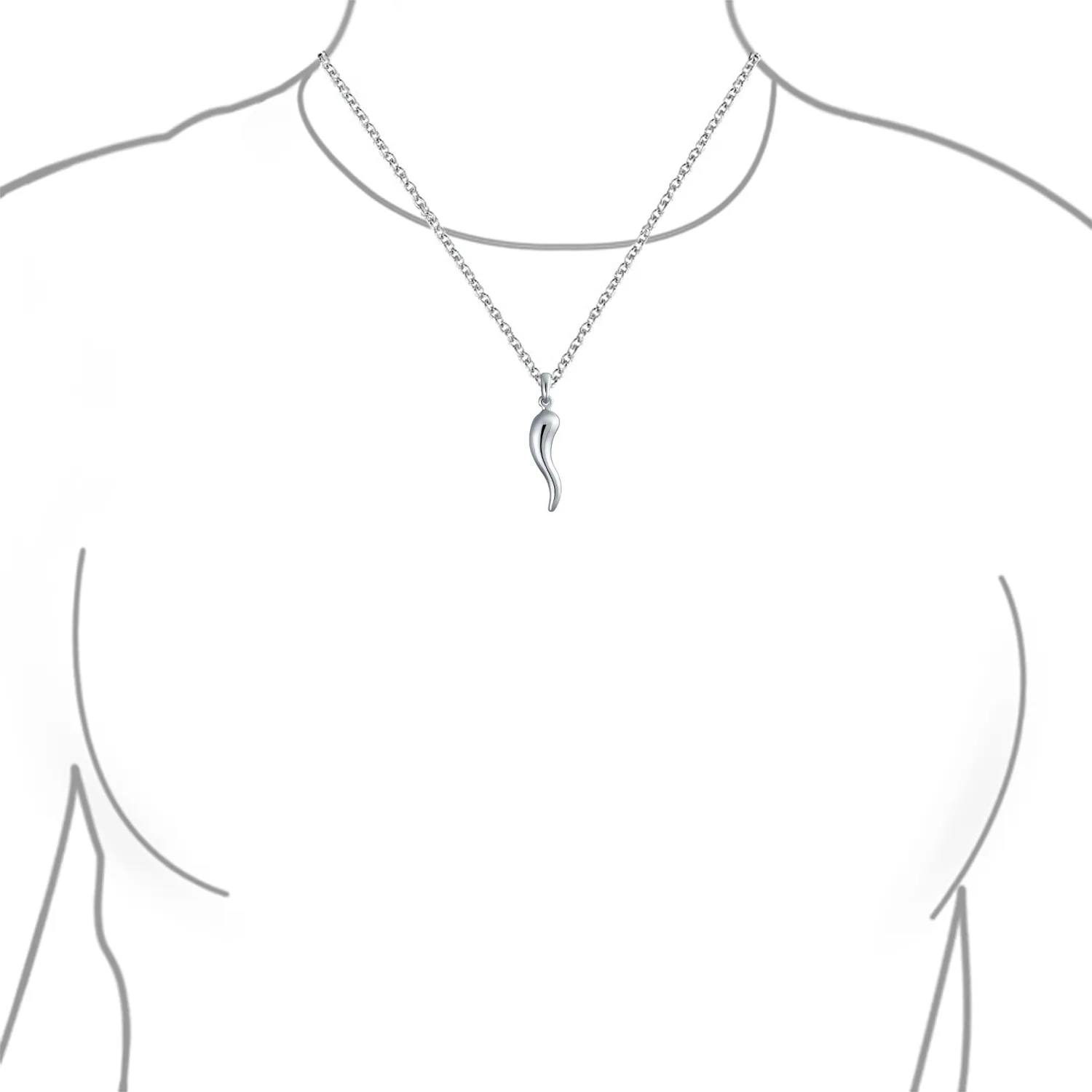 Italian Horn Pendant Necklace for Men in Sterling Silver - Protection Amulet