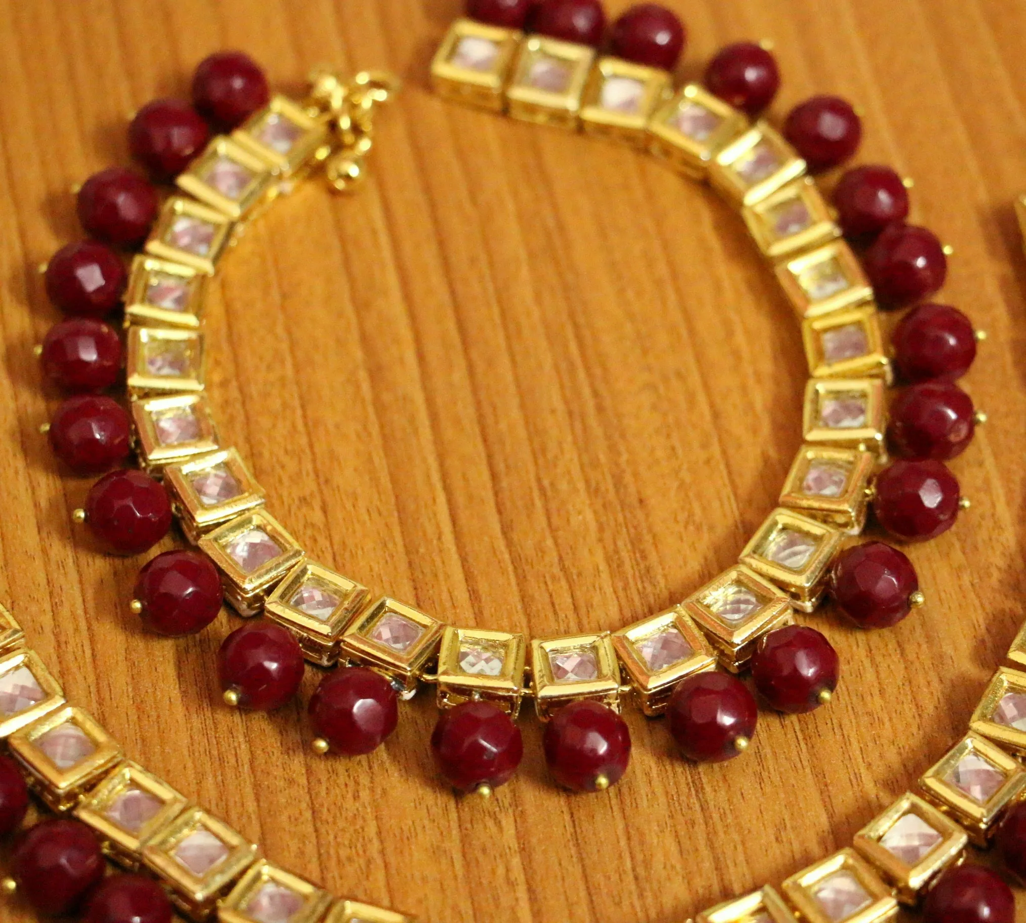 Kundan Meenakari Red Stone Anklets