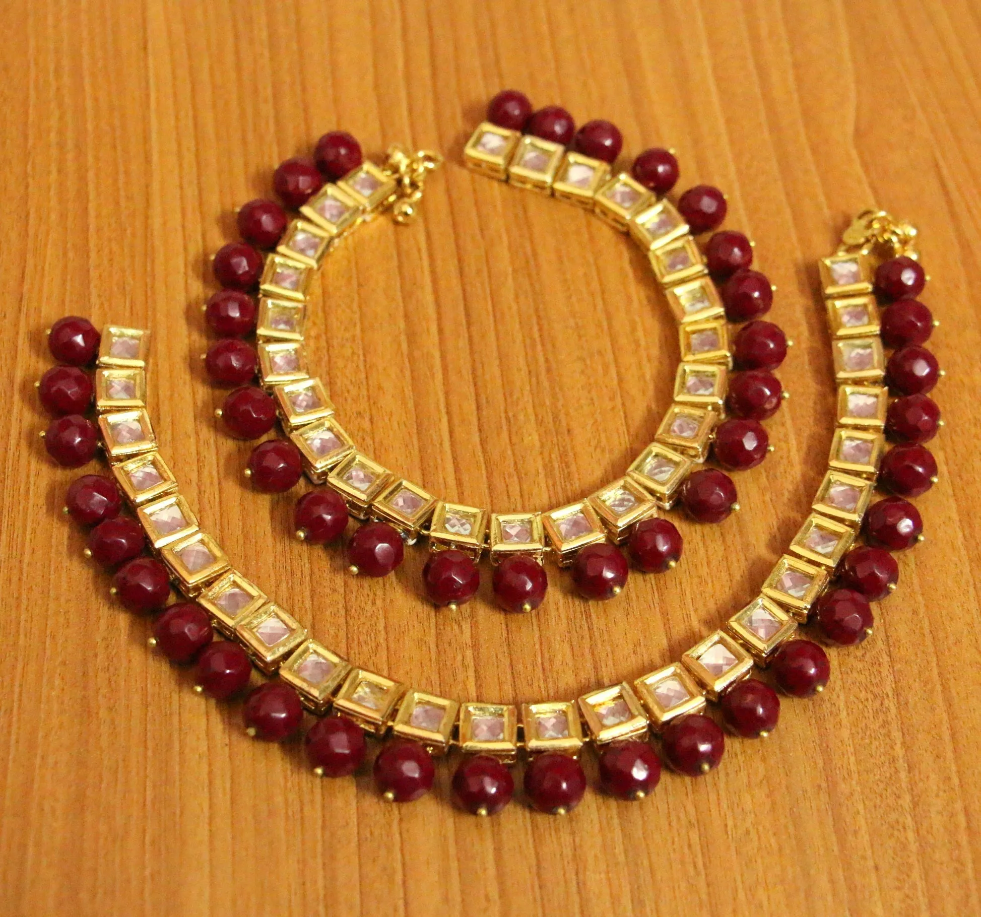Kundan Meenakari Red Stone Anklets