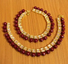 Kundan Meenakari Red Stone Anklets