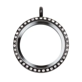 Large Black Locket With Crystals